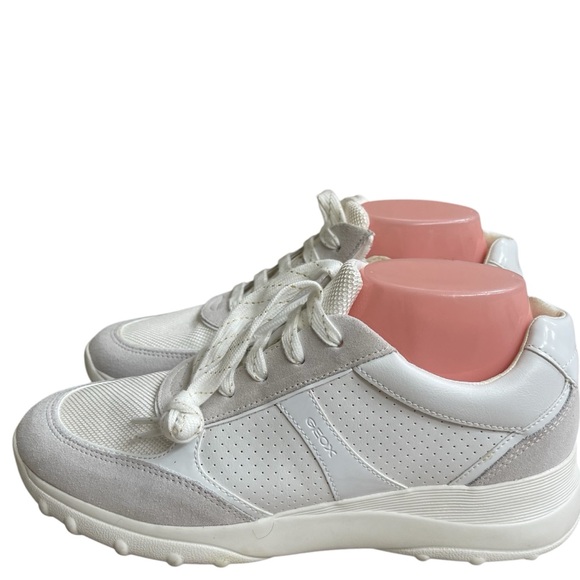 Geox respira Women's Suede Leather Sneakers Trainers white Wire‎ 1X USA 10 - Picture 1 of 13